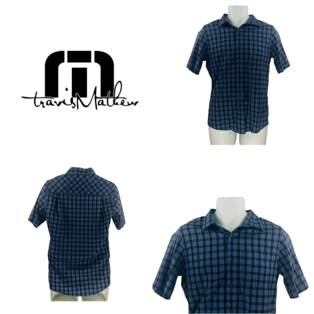 Travis Matthew Men's Short-Sleeve Button-Down, Blue Plaid, Size Small